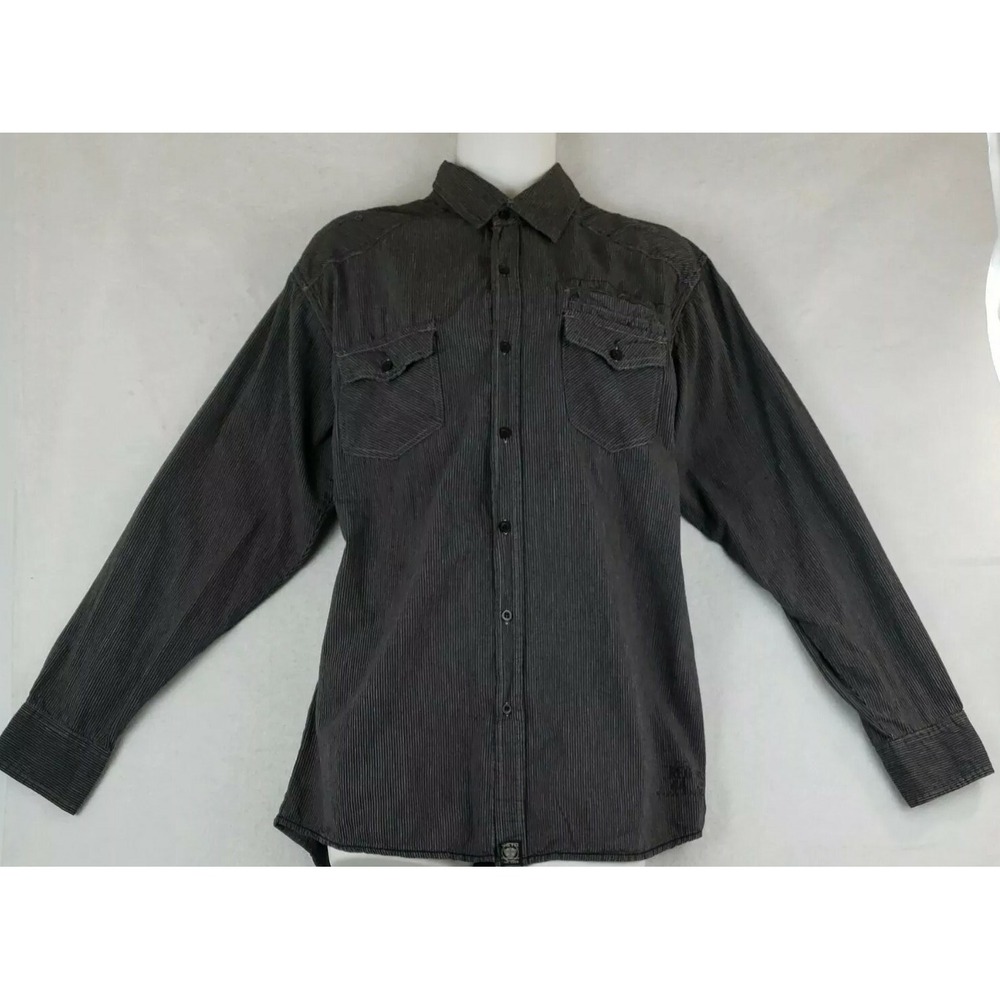Burnside Mens XL Button Down Shirt Black Gray Stripe Long Sleeve BK8226G